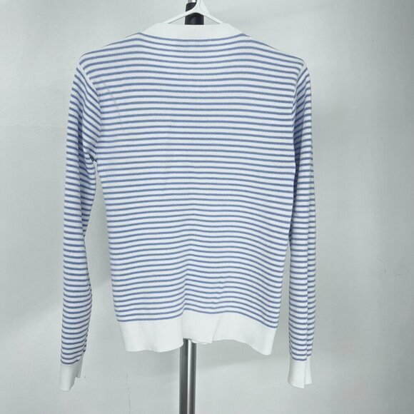 Derek Lam 10 Crosby‎ Blue White Stripe Diagonal Fringe Crewneck Sweater Sz S - Picture 8 of 15